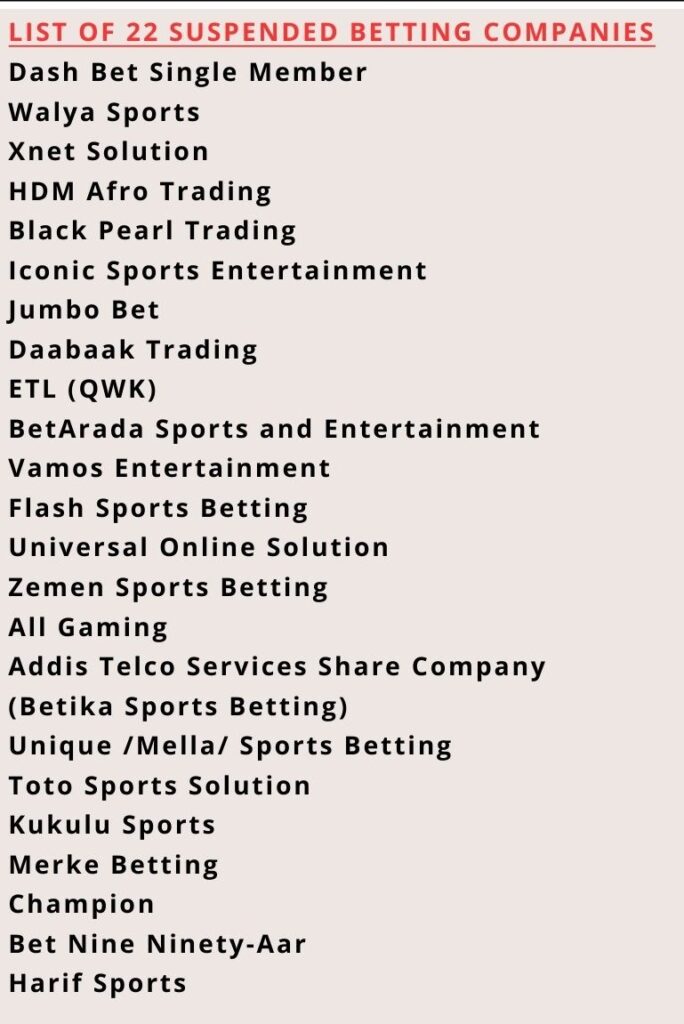 Ethiopia suspended licenses